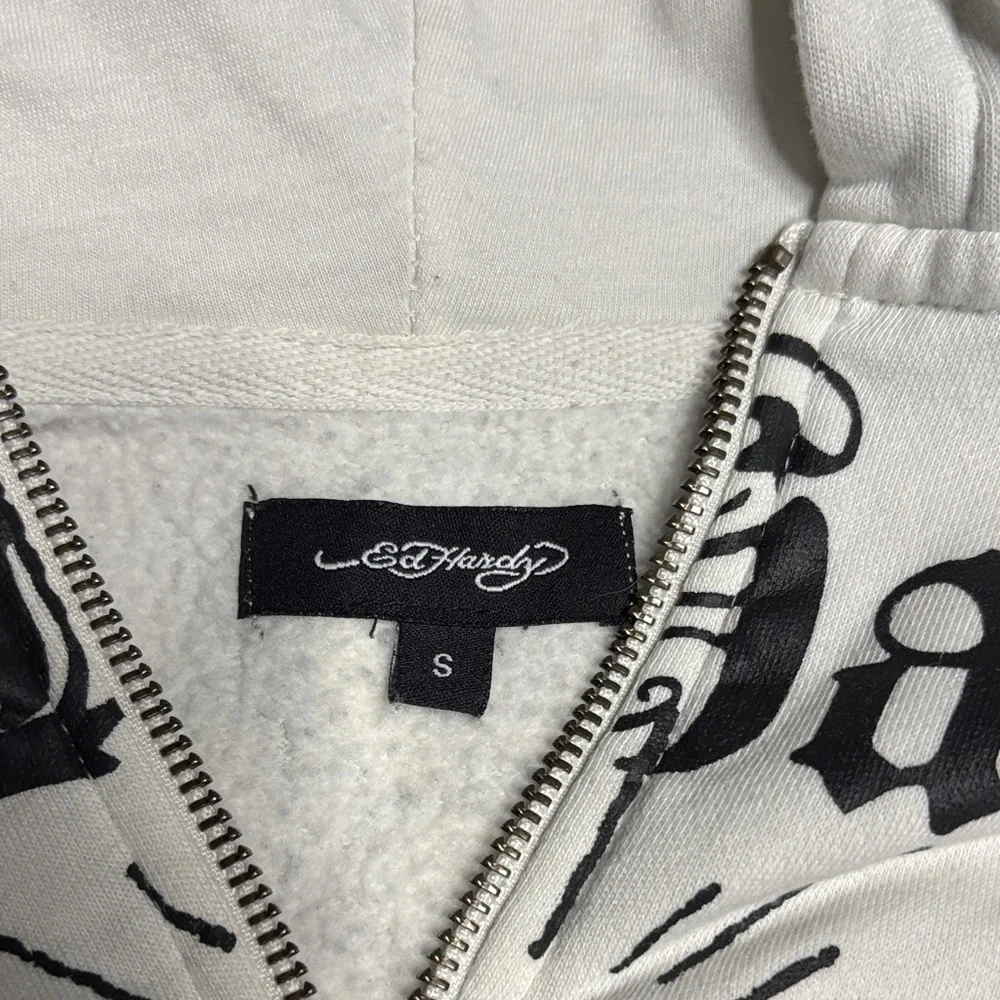 Cropped Ed Hardy White Jacket with Red Heart and Skull Back - Picture 2 of 3